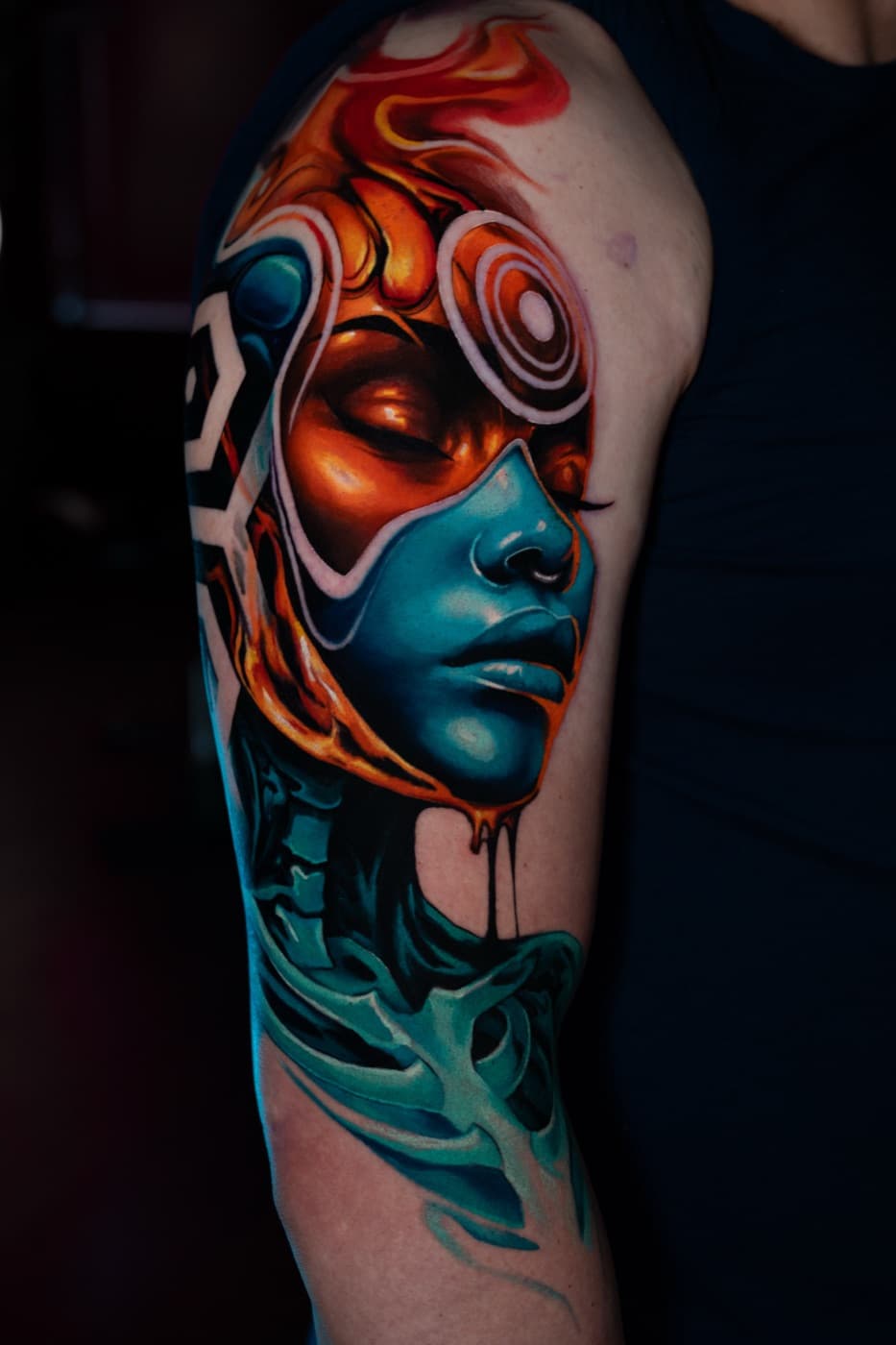 Custom colour illustration tattoo by veda.ink, Brighton
